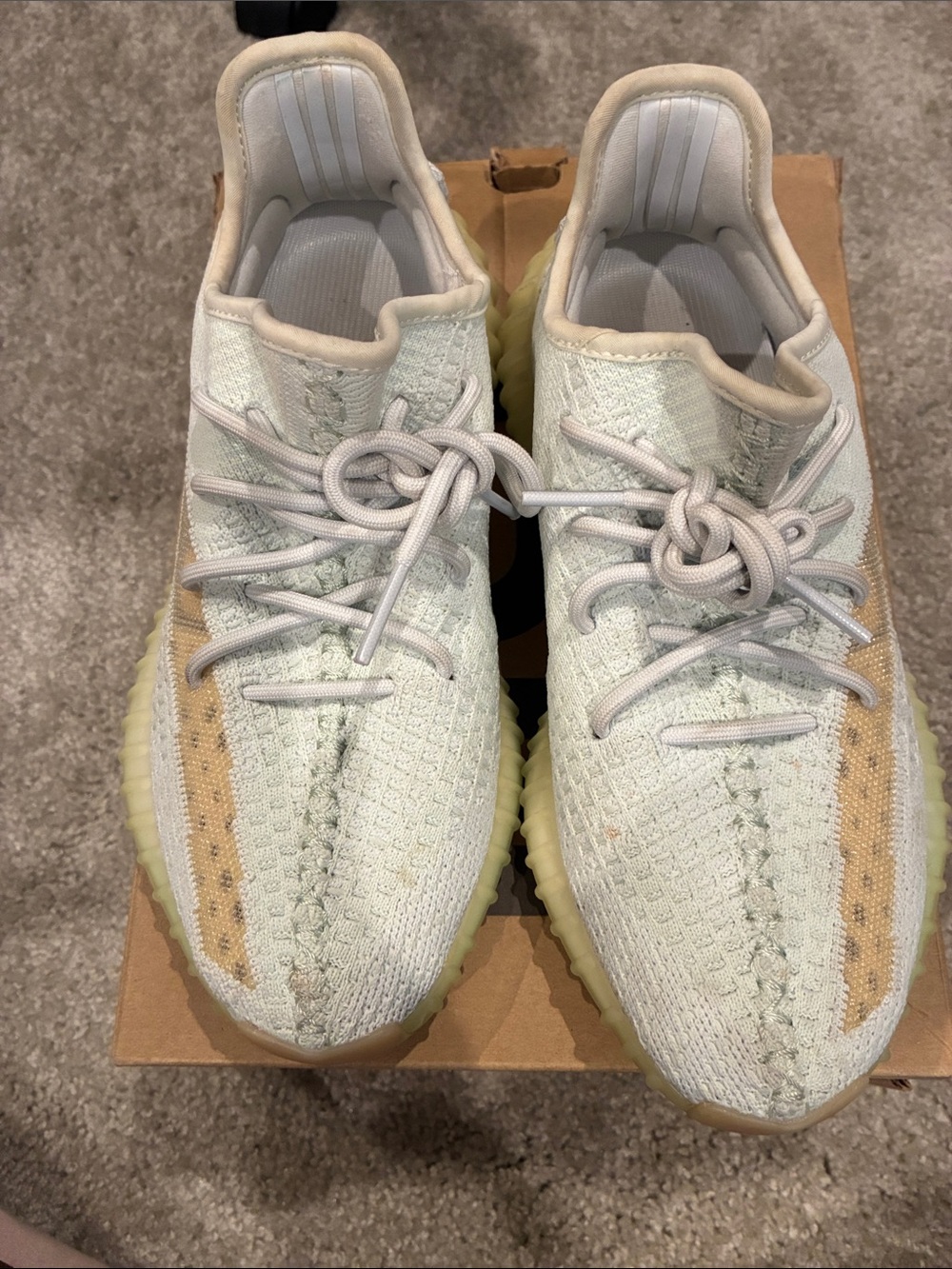 Yeezy Boost Adidas Kayne size 7 Women’s Sneakers - Light Green with Tan Stripe